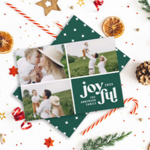 Christmas 3 photo modern green typography holiday card