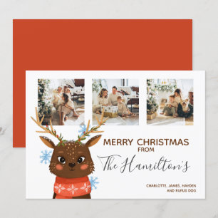 Christmas 3 Photo Personalised Reindeer Holiday Card