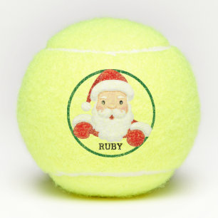 Christmas 3 Tennis Balls Add Name Santa Claus