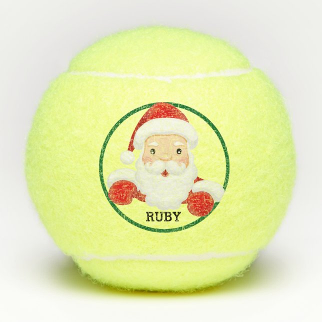 Christmas 3 Tennis Balls Add Name Santa Claus (Front)