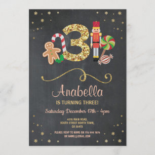 Christmas 3 Three Birthday Holidays 3rd Invite