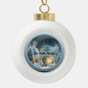 Christmas 3D Ice Snow Fireplace  Ceramic Ball Christmas Ornament