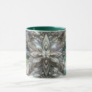 CHRISTMAS ~ 3D ~ White, Green and Silver~ Mug