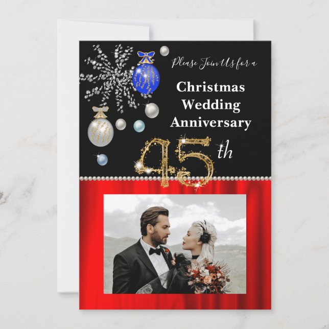 Christmas 45th Wedding Anniversary Black & Gold Invitation (Front)