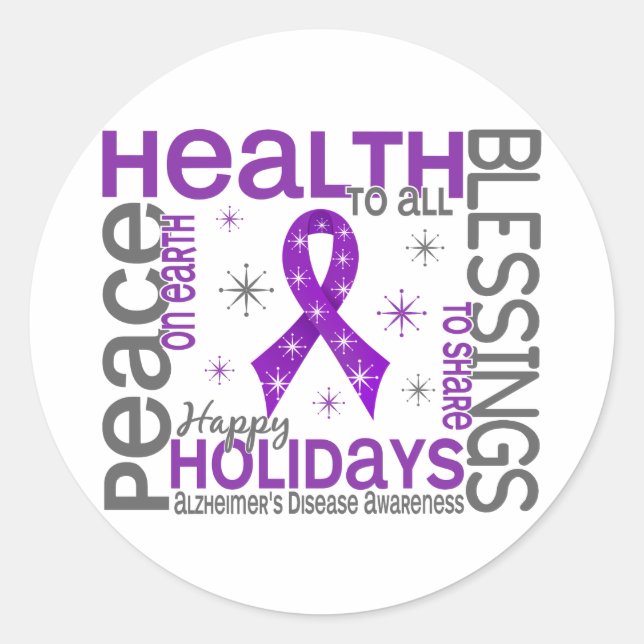 Christmas 4 Alzheimer's Disease Snowflakes Classic Round Sticker (Front)