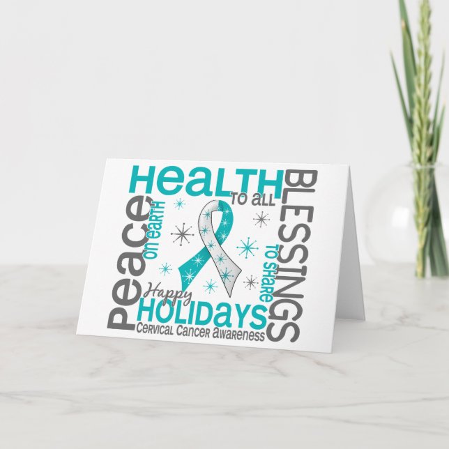 Christmas 4 Cervical Cancer Snowflakes Holiday Card (Front)
