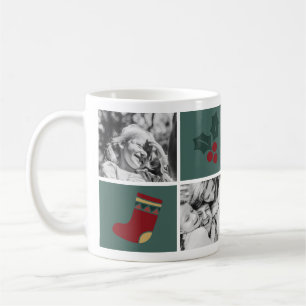 Christmas 4 Custom Photos Mistletoe Green Coffee Mug