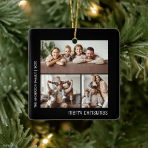 Christmas 4 Family Photos Collage Black and White Ceramic Ornament