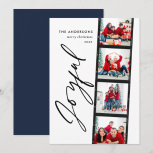 Christmas  4 photo collage typography modern blue