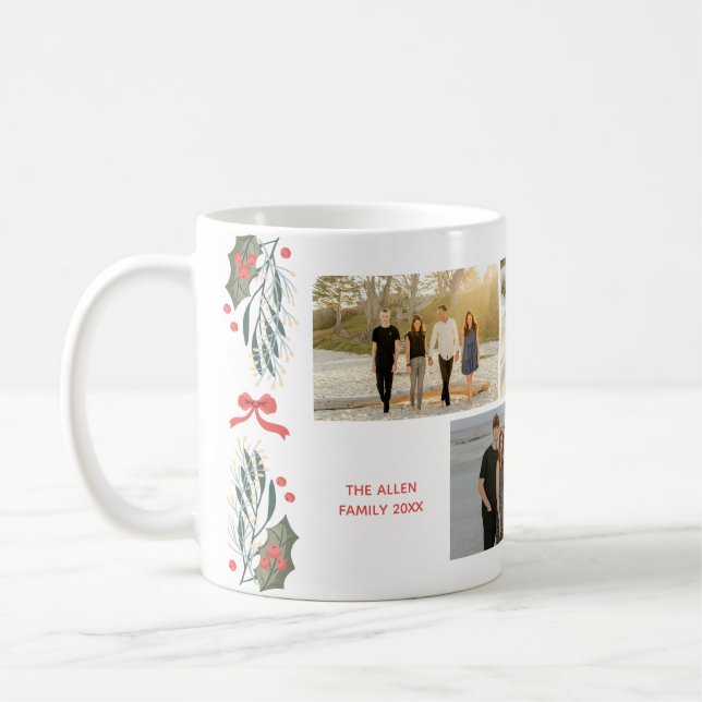 Christmas 4- Photo Mug with Holly Leaves and Bows (Left)