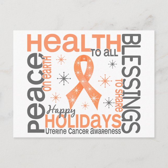 Christmas 4 Uterine Cancer Snowflakes Holiday Postcard (Front)