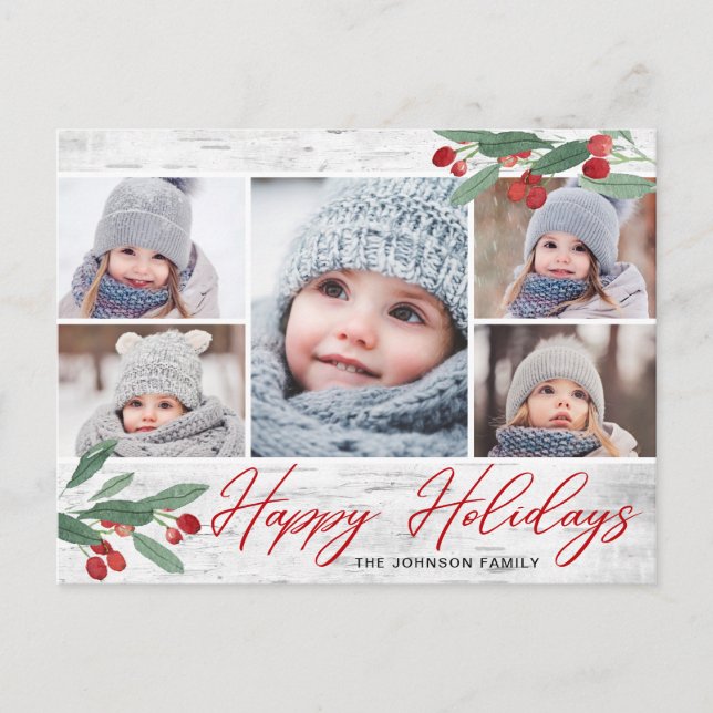 Christmas 5 PHOTO Birch Bark Holiday Greeting Postcard (Front)