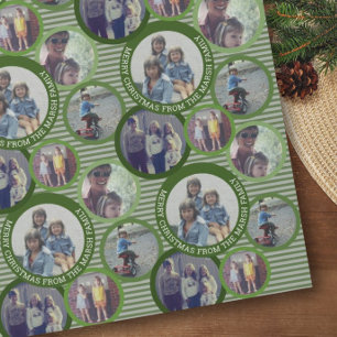 Christmas 5 Photo Circle Border with Green Circles Wrapping Paper