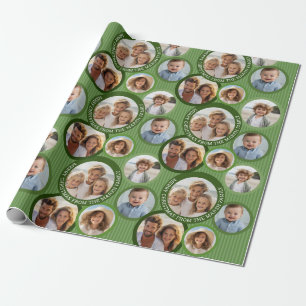 Christmas 5 Photo Circle Border with Green Circles Wrapping Paper