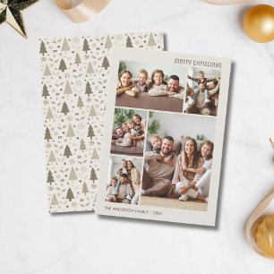Christmas 5 Photo Collage Family Neutral Holiday Card