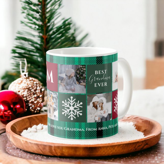 Christmas 5 photos grid best grandma green plaid coffee mug (Christmas 5 photos grid best grandma green plaid coffee mug)