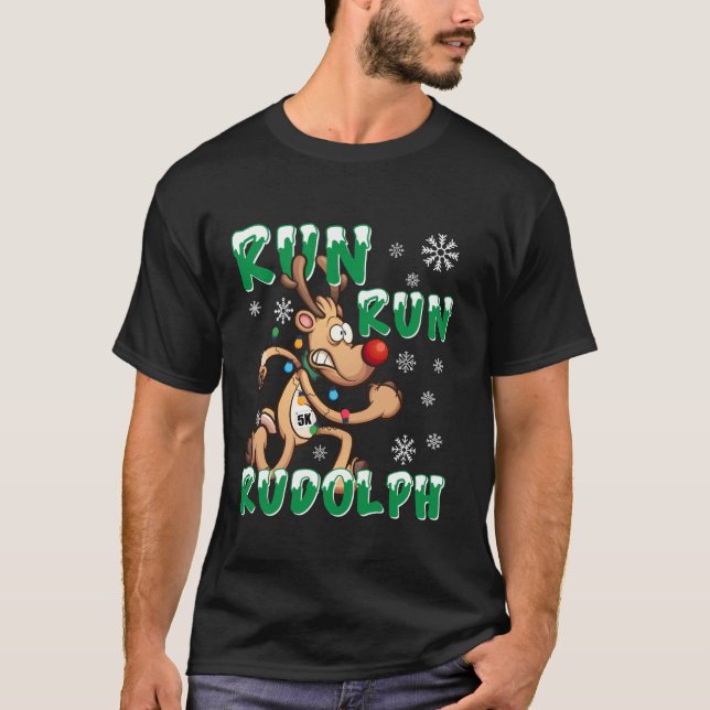 Christmas 5K Run Run Rudolph Holiday Team Running  T-Shirt (Front)