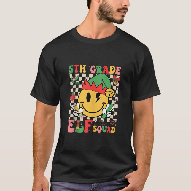 Christmas 5th Grade Elf Squad Smile Face Teacher S T-Shirt (Front)