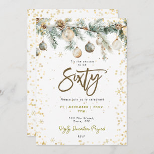 Christmas 60 party baubles pine tree invitation