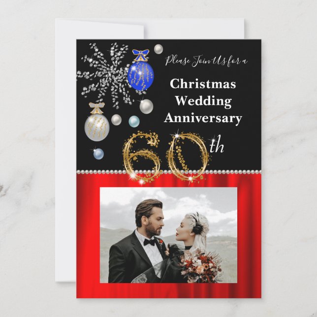 Christmas 60th Wedding Anniversary Black & Gold Invitation (Front)