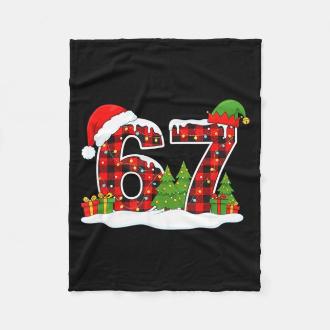 Christmas 67 Buffalo Plaid Six Seven Santa &amp; E Fleece Blanket (Front)