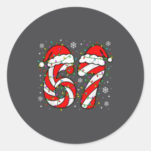 Christmas 67 Candy Cane Six Seven Meme Lights Sant Classic Round Sticker