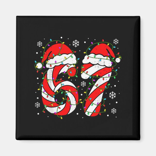 Christmas 67 Candy Cane Six Seven Meme Lights Sant Magnet (Front)