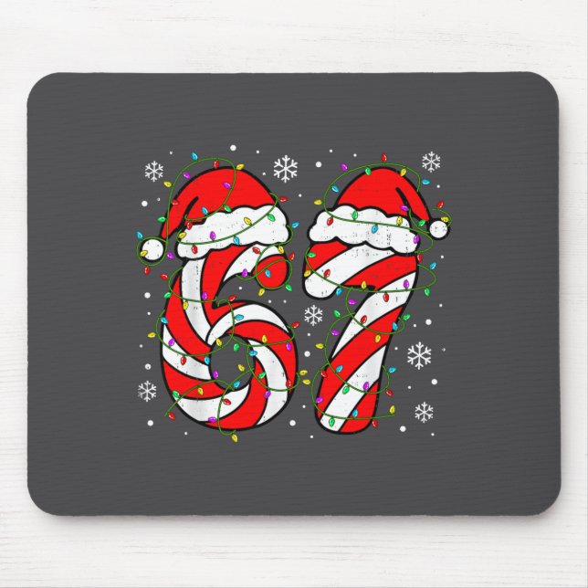 Christmas 67 Candy Cane Six Seven Meme Lights Sant Mouse Mat (Front)