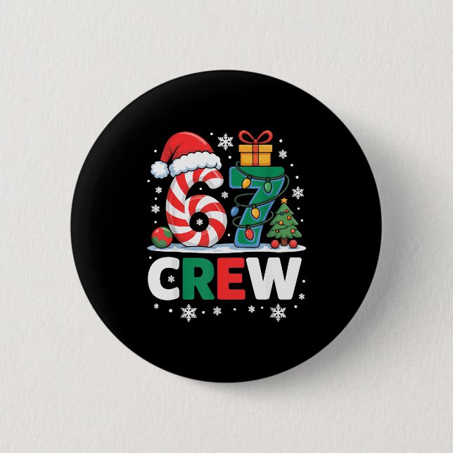 Christmas 67 Crew Brainrot Candy Cane Lights  6 Cm Round Badge (Front)