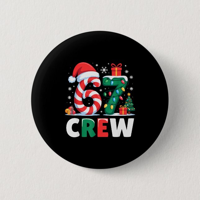 Christmas 67 Crew Brainrot Funny Candy Cane Lights 6 Cm Round Badge (Front)