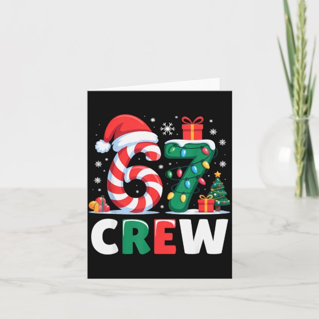 Christmas 67 Crew Brainrot Funny Candy Cane Lights Card (Front)