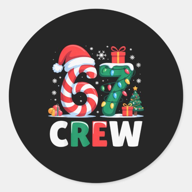 Christmas 67 Crew Brainrot Funny Candy Cane Lights Classic Round Sticker (Front)