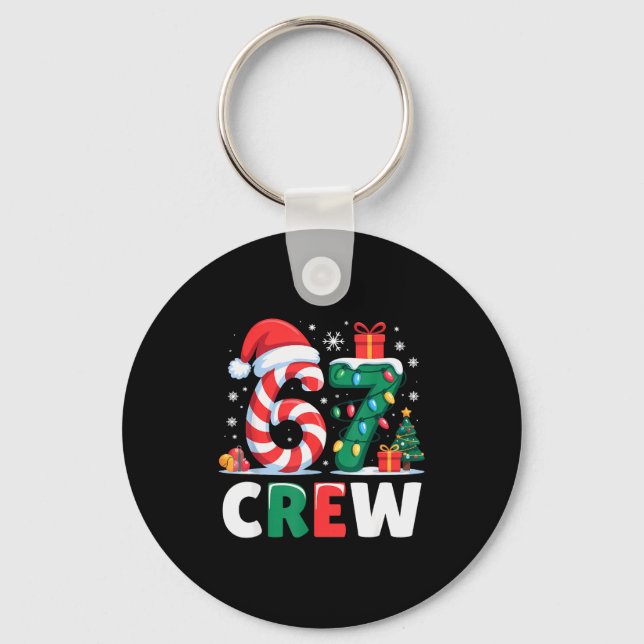 Christmas 67 Crew Brainrot Funny Candy Cane Lights Key Ring (Front)