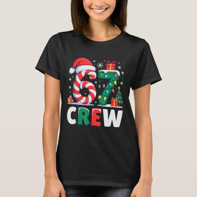 Christmas 67 Crew Brainrot Funny Candy Cane Lights T-Shirt (Front)
