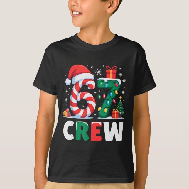 Christmas 67 Crew Brainrot Funny Candy Cane Lights T-Shirt (Front)