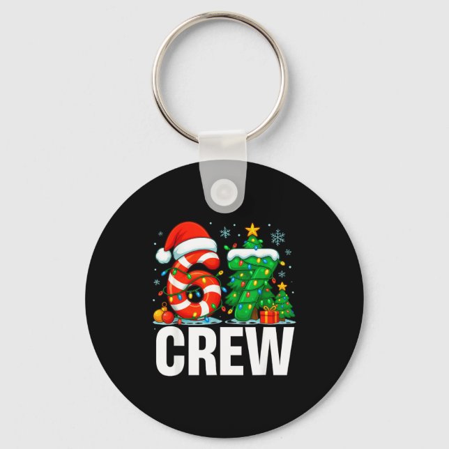Christmas 67 Crew Candy Cane Lights Funny Holiday  Key Ring (Front)
