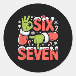 Christmas 67 Funny Meme Xmas Six Seven Santa Hand  Classic Round Sticker