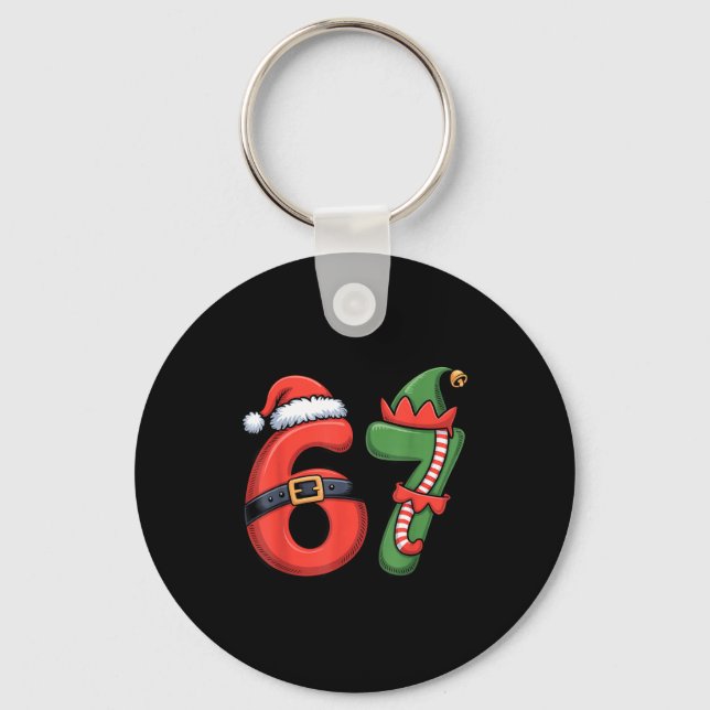 Christmas 67 Meme 67 Santa Elf - Six Seven  Key Ring (Front)