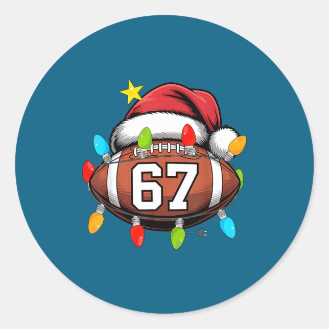 Christmas 67 Meme Football Santa Hat Funny Xmas Bo Classic Round Sticker (Front)
