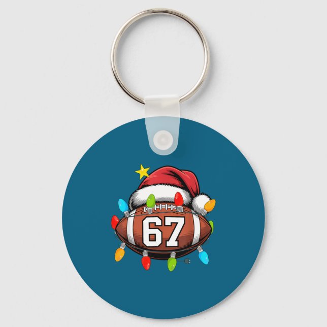 Christmas 67 Meme Football Santa Hat Funny Xmas Bo Key Ring (Front)