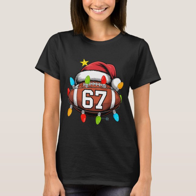 Christmas 67 Meme Football Santa Hat Funny Xmas Bo T-Shirt (Front)