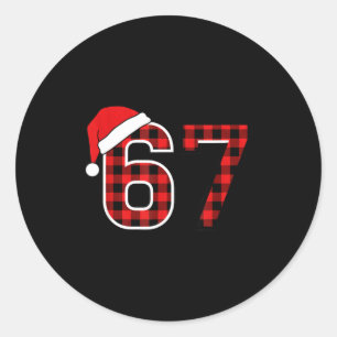 Christmas 67 Meme Six Seven Buffalo Plaid Santa Ha Classic Round Sticker