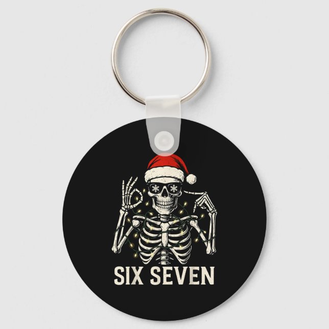 Christmas 67 Meme Skeleton With Santa Hat For Men  Key Ring (Front)
