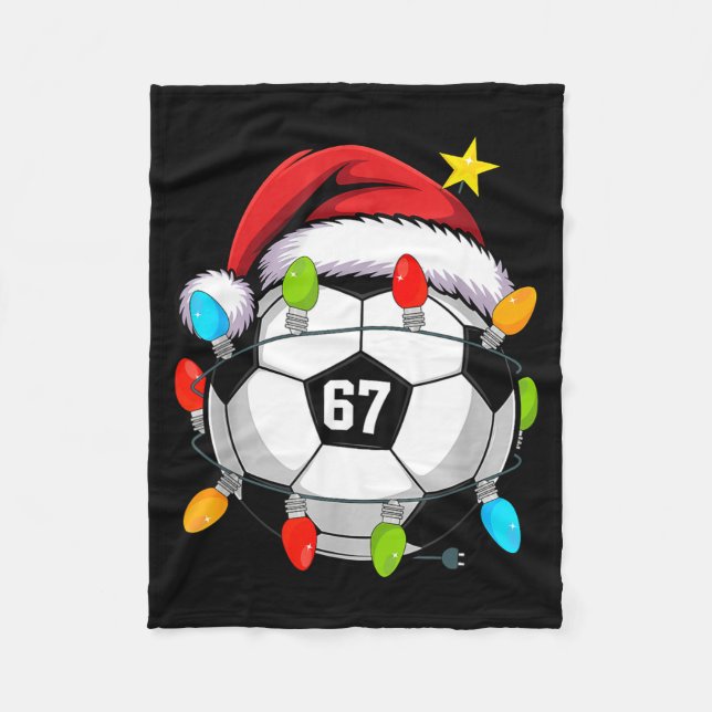 Christmas 67 Meme Soccer Ball Santa Hat Funny Xmas Fleece Blanket (Front)