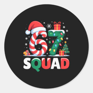 Christmas 67 Squad Brainrot Funny Candy Cane Light Classic Round Sticker