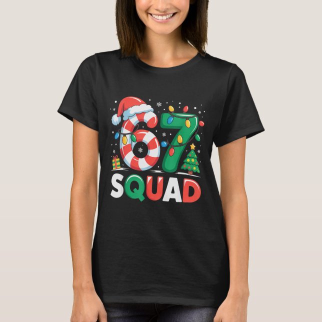 Christmas 67 Squad Funny Candy Cane Lights Holiday T-Shirt (Front)