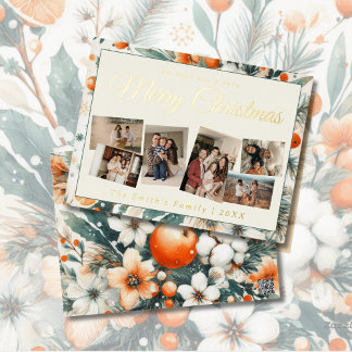 Christmas 6x photo vintage retro floral foil holiday postcard