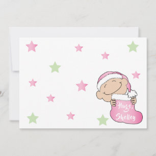 Christmas 7" x 5" Baby Pink Thank You/2 sided/Flat Invitation