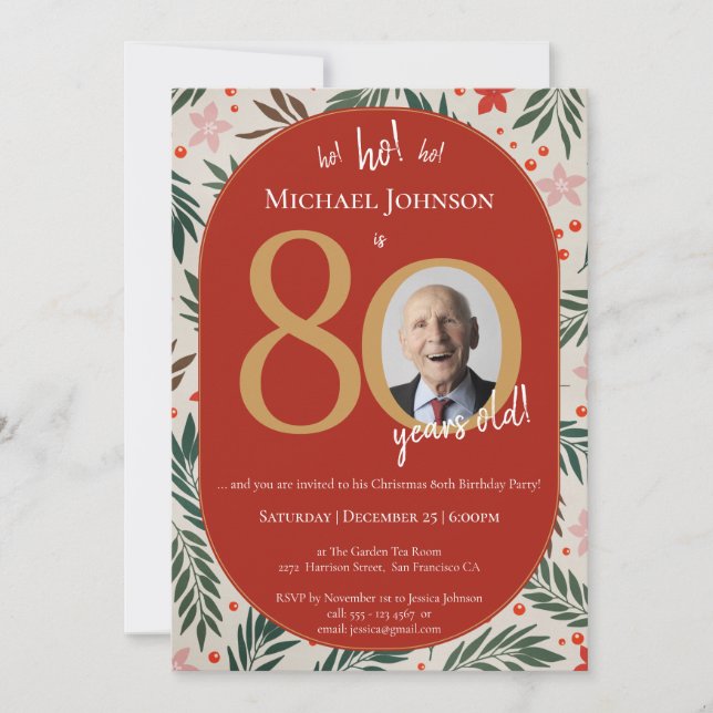 Christmas 80th Birthday  Invitation (Front)