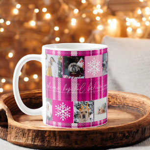 Christmas 8 photos grid best grandma pink plaid  coffee mug